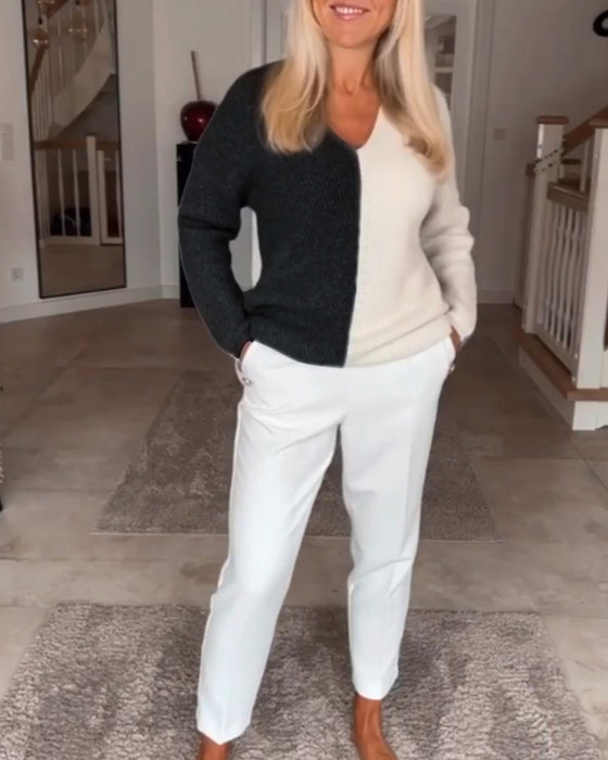 V-hals fargeblokkgenser