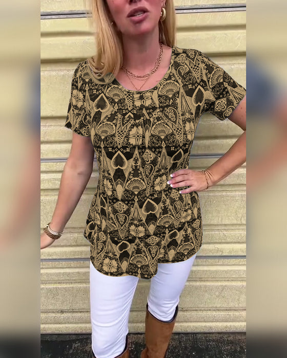 T-skjorte med rund hals og trykk, avslappet retro-print