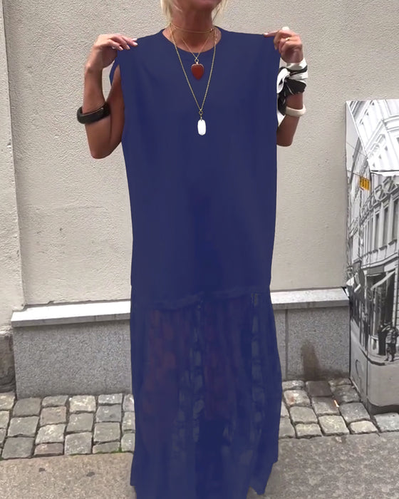 Ermeløs Mesh Patchwork Kjole