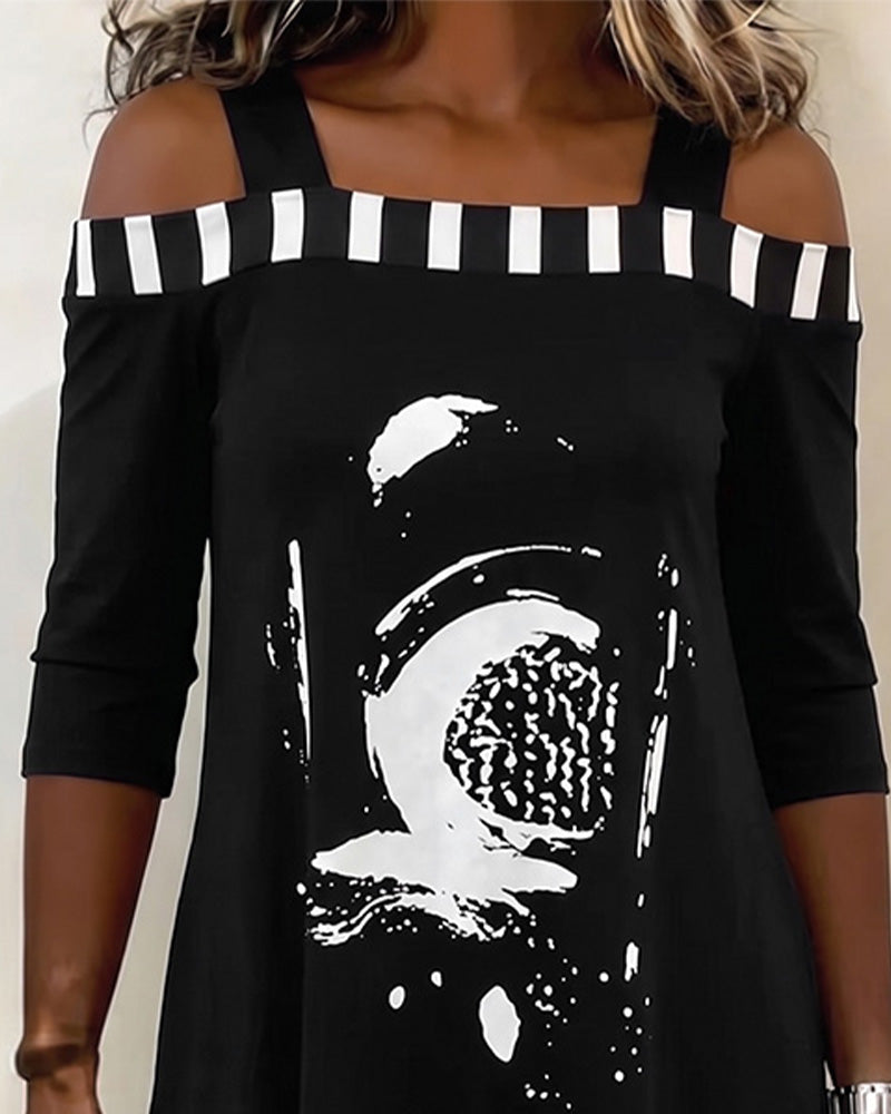 Kjole Off-Shoulder Uregelmessig Løs Print