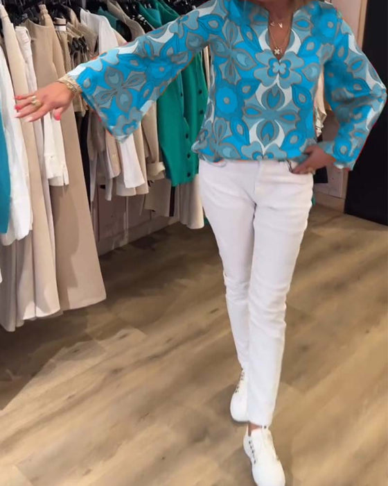 Bluse med løse, allsidige stiler og trykk