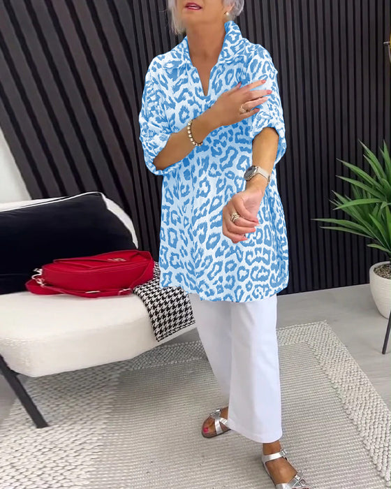 Bluse Krage Leoprint