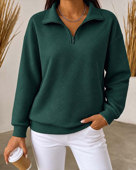 Sweatshirt Ensfarget Halv Glidelås Jakkeslagkrage