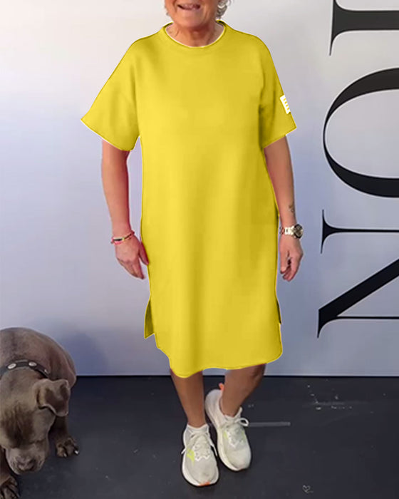 Kjole Rund Hals Casual Kort Erm Enkel