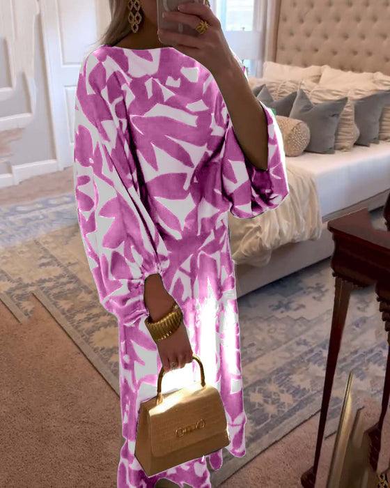 Sett Kjole Avslappet Trykt Lykt Ermer Temperament