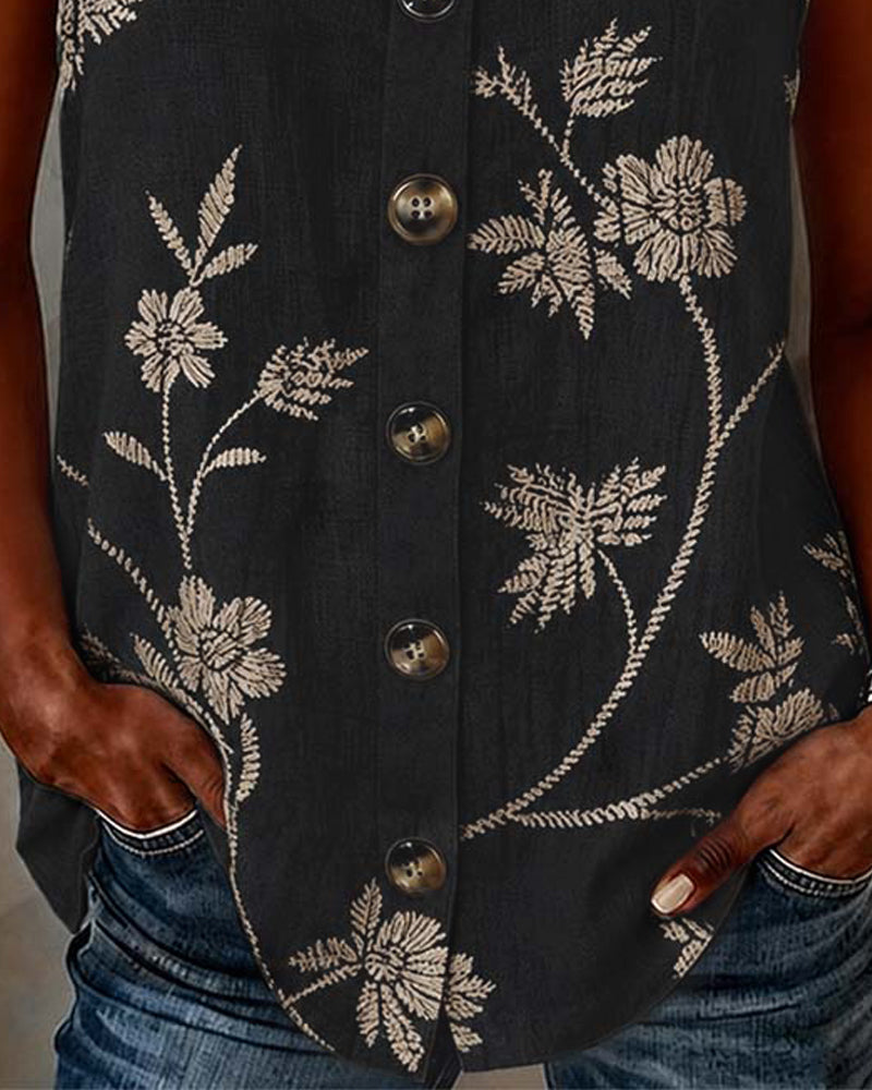 Tank Top Blomstret Kamisol Metall Ring