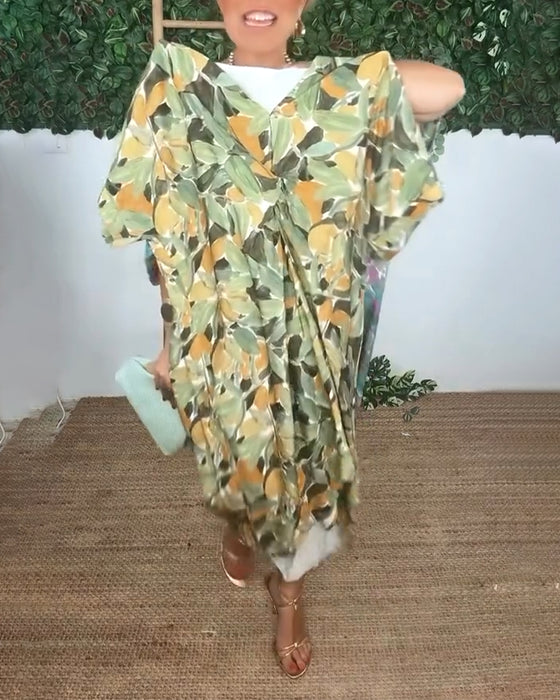 Kjole Med V-Hals Og Vridd Trykkdesign