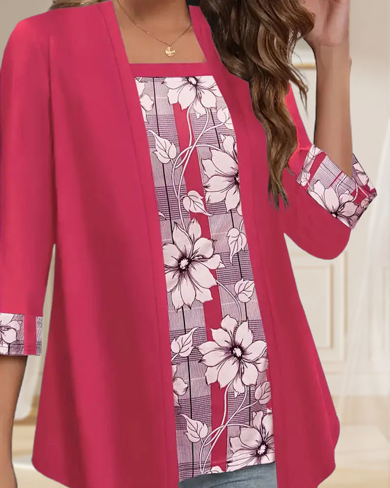 Trykt Topp Med Lange Ermer Falsk Todelt Design