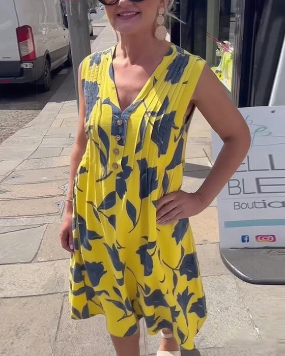 Kjole V-Hals Ermeløs Trykt