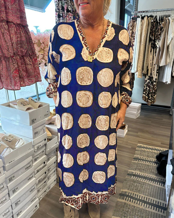 Kjole Langermet V-ringet Trykt