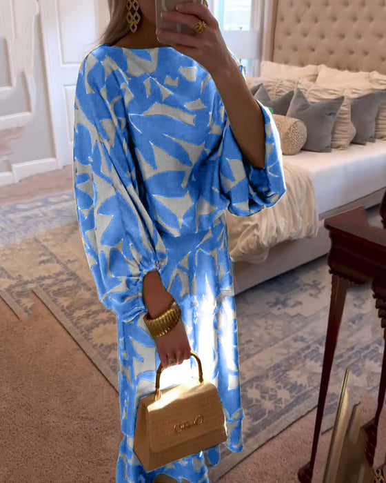 Sett Kjole Avslappet Trykt Lykt Ermer Temperament