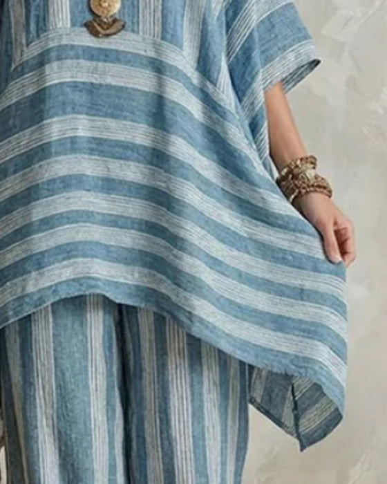 Sett V-Hals Uregelmessig Stripete Matchende