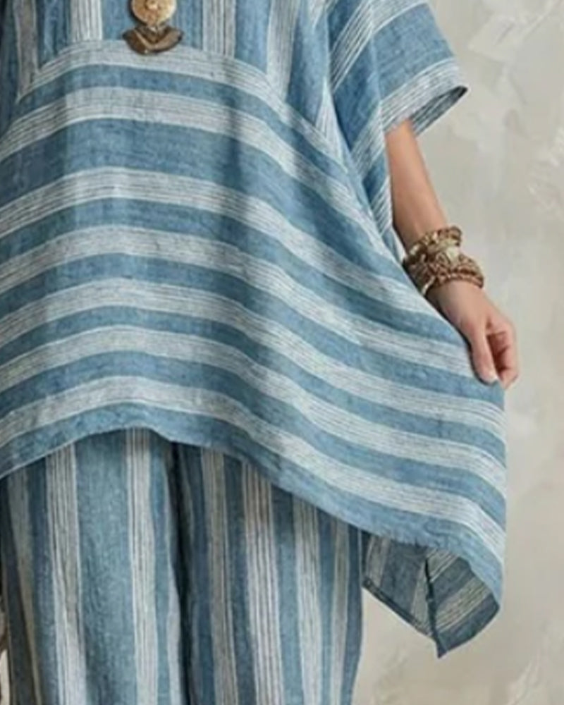 Sett V-Hals Uregelmessig Stripete Matchende