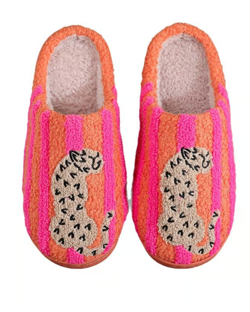 Dame Retro Stripet & Leopard Lodne Tøfler