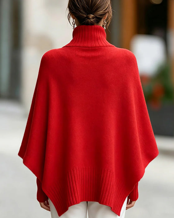 Pullover Høy Hals Asymmetrisk Poncho Stil