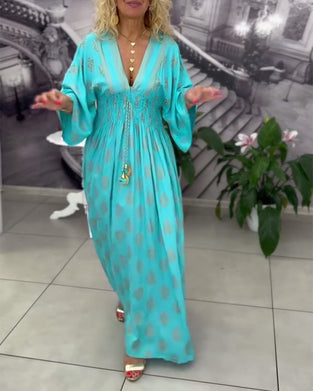 Kjole Løs Ferietrykk Midje Maxi