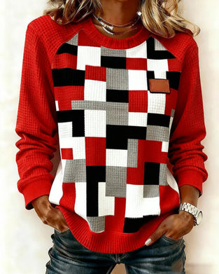 Sweatshirt Vaffelmønster Firkantet Trykk