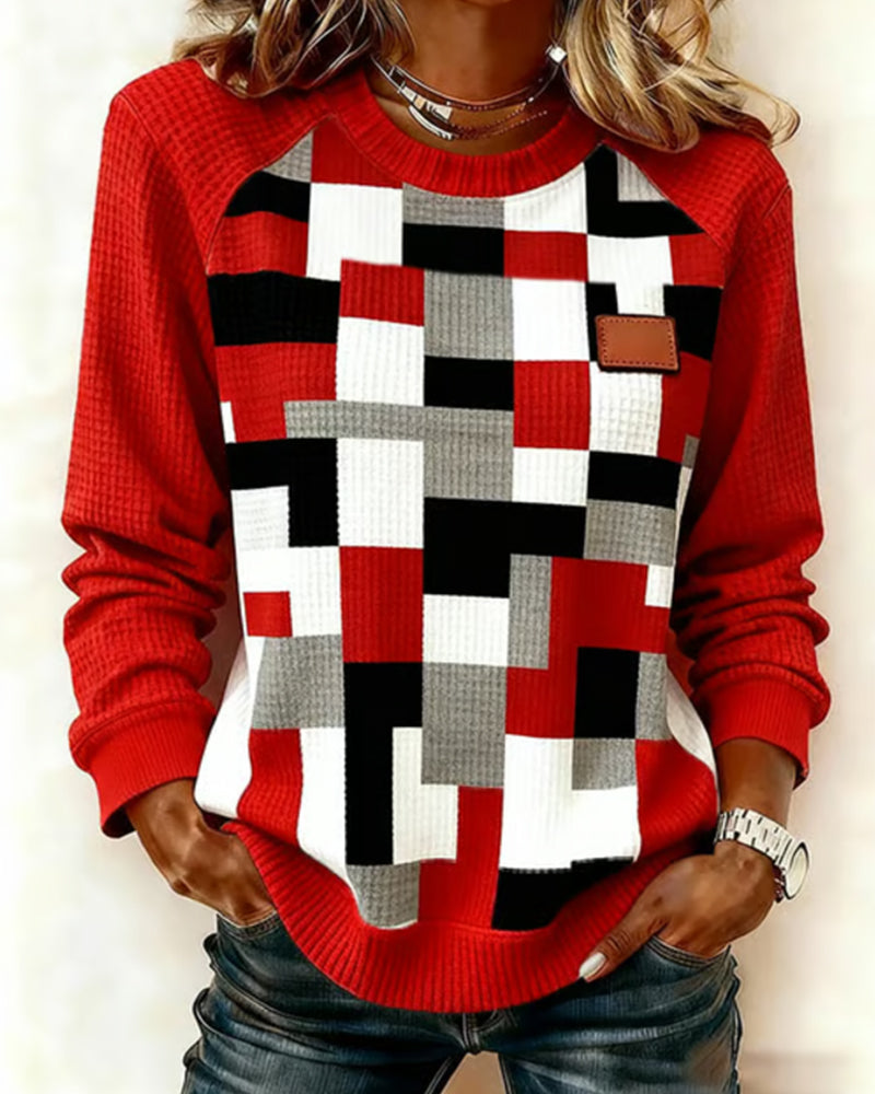 Sweatshirt Vaffelmønster Firkantet Trykk