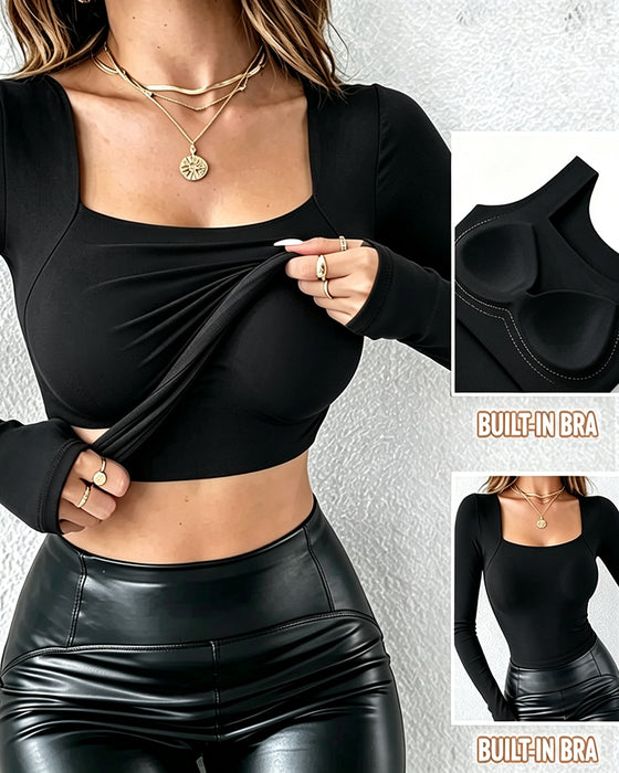 🔥 U-Hals Shapewear Innebygd BH Lang Erme Tank