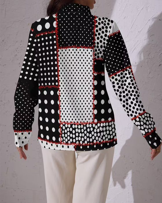 Skjorte Polka Dot Lang Erme Fargeblokk