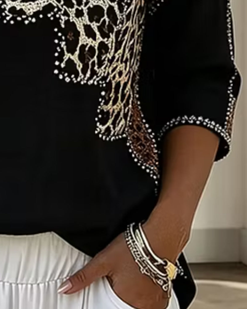 Bluse V-Hals Leopard Trykk