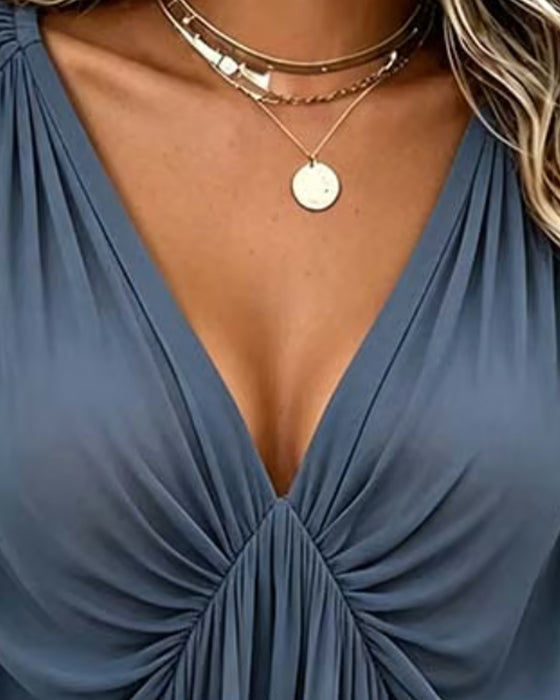 Bluse V-Hals Rynket Casual