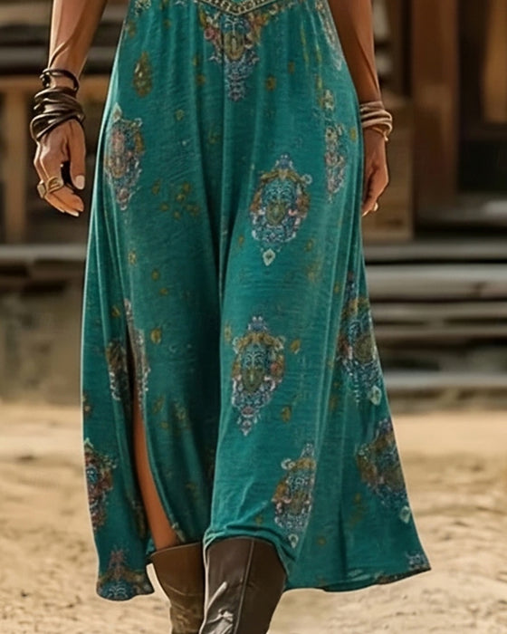 Kjole Bohemian V-Hals Trykket Slit