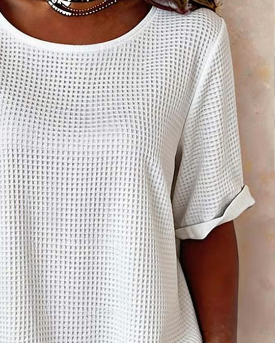 Bluse Vaffel Tekstur Side Knapp