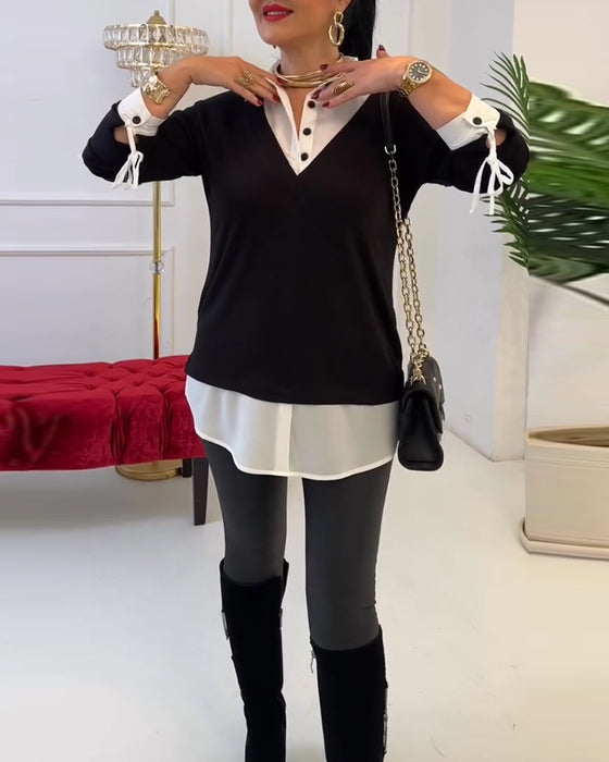 Topp Svart Og Hvit Patchwork Krage