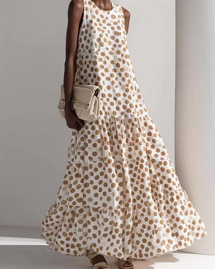 Kjole Rund Hals Vintage Polka Dot Ermeløs