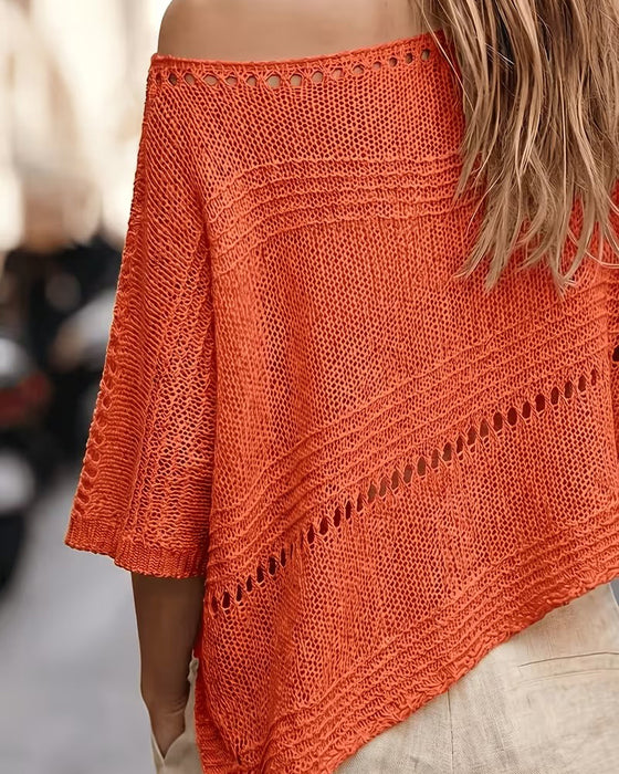 Pullover En-Skulder Uthuling Strikket