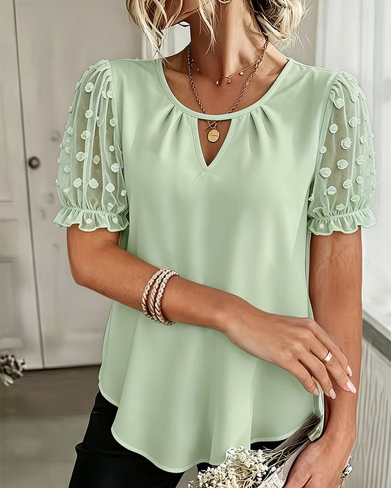 Bluse Rund Hals Knipling Puff Ermer