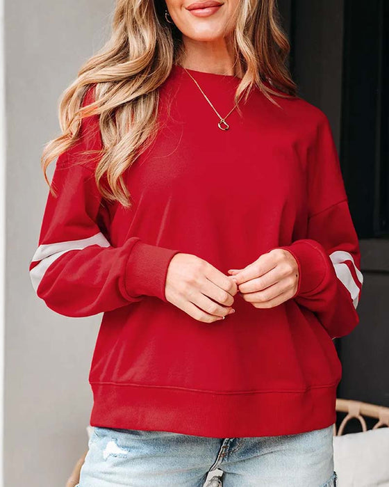 Fargeblokkert Langermet Rundhalset Sweatshirt