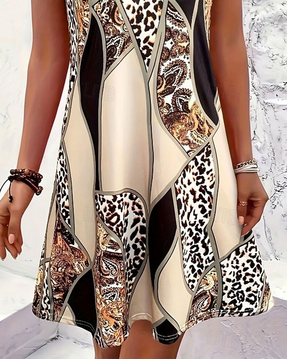 Kjole Ermeløs Leopard Patchwork A-Linje