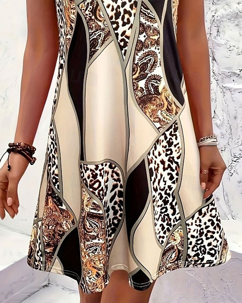 Kjole Ermeløs Leopard Patchwork A-Linje