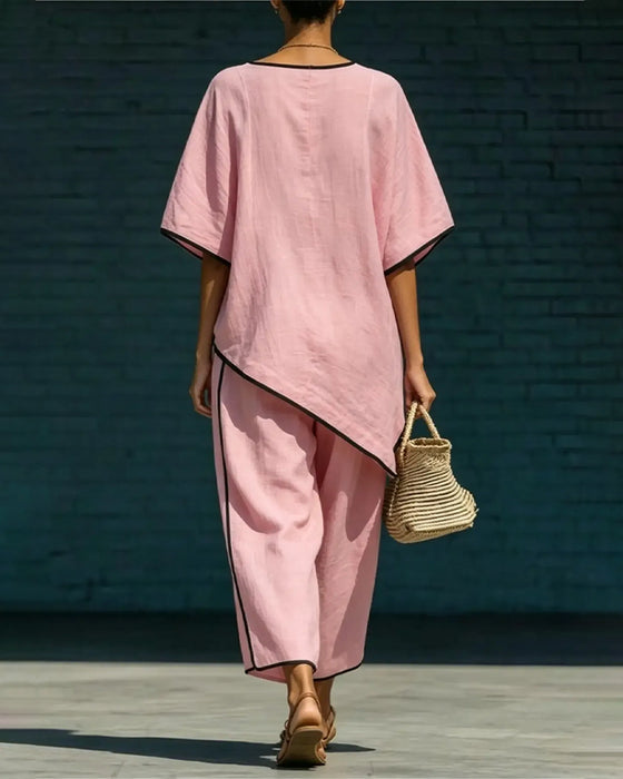 Sett Rundhals Asymmetrisk Casual Løs
