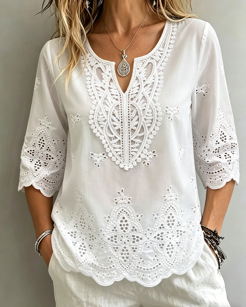 Bluser Sexy Gjennombrutt Blonde V-Hals