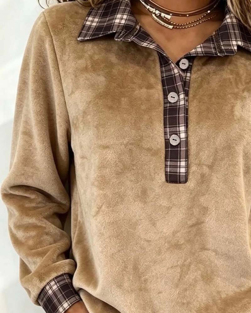 Sweatshirt Jakkeslag Knapp Rutet Patchwork
