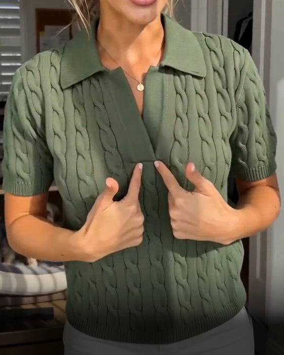 Pullover Polo Kort Erme Strikket
