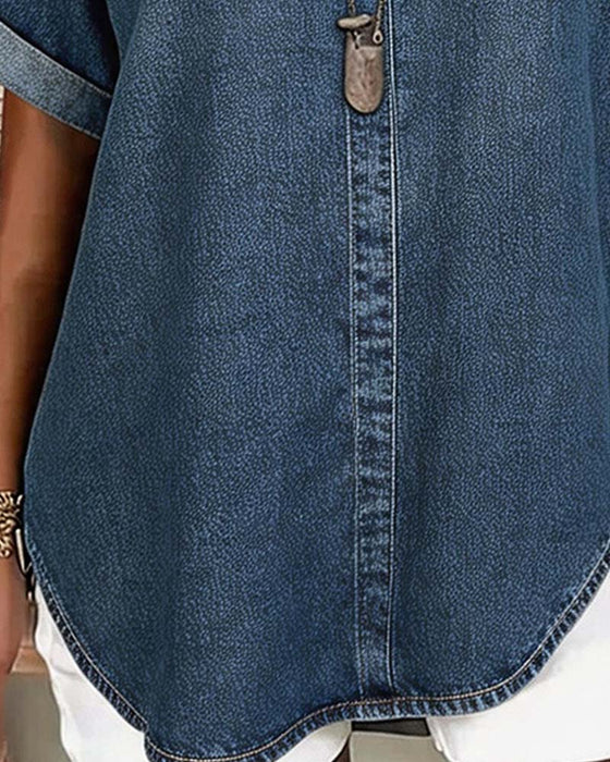 Bluser V-Hals Denim Kortermet