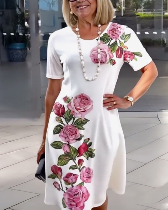 Kjole Korte Ermer Roseprint Shift