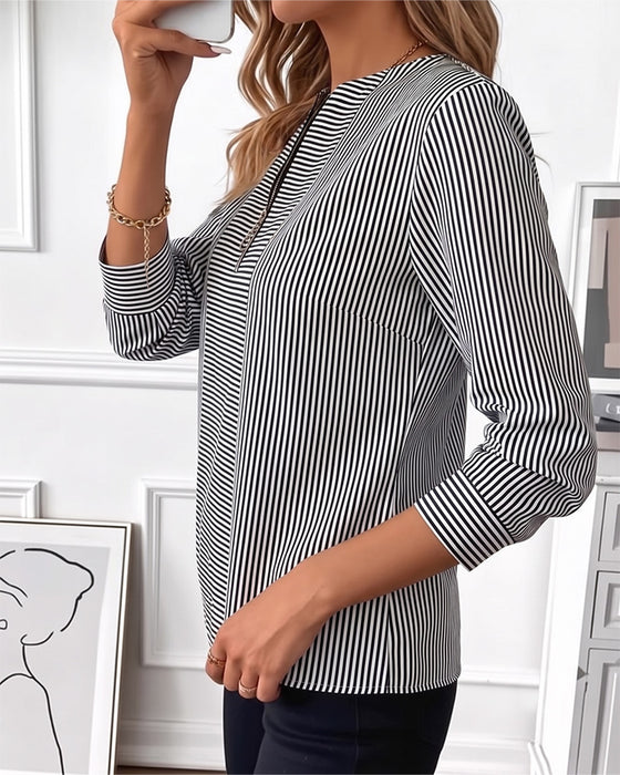 Bluse Stripet Patchwork Glidelås Opp