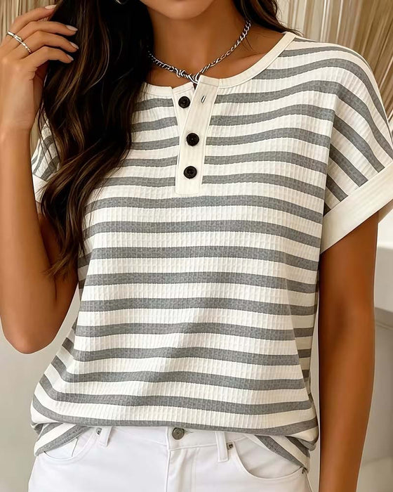 T-Shirt Stripet Vaffel Henley