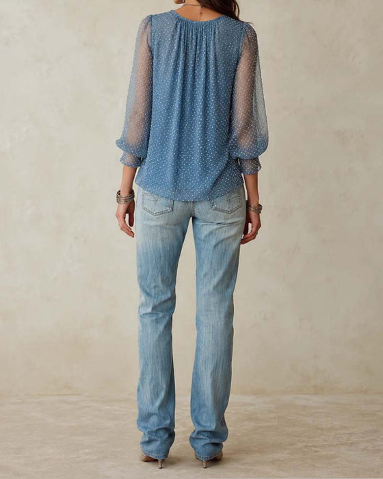 Bluse Slouchy Mock Hals Prikket Mesh