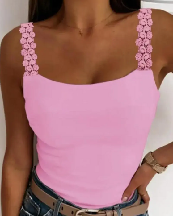 Kamisol Blondekant Stropp Ensfarget Sexy