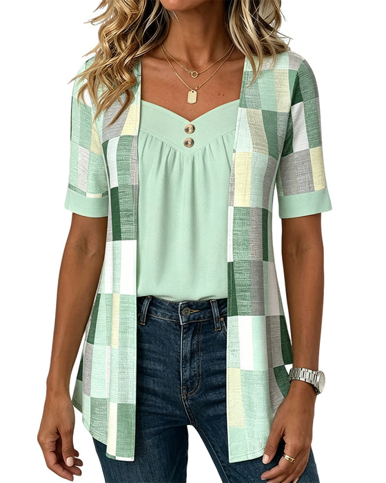 T-Shirt Fake Todelt Geometrisk Print