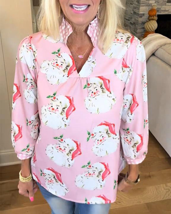 Skjorte Med Julenissetrykk Og V-Utringning