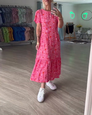 Kjole Puffermer Kort Blomstret