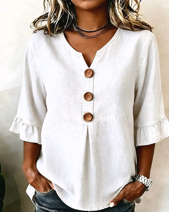 Bluse V-utringning Utsvinget Erm Denim