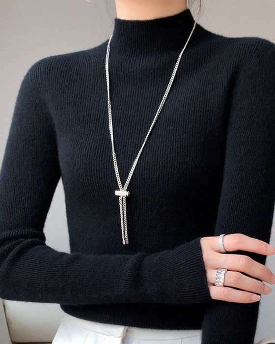 Strikket Genser Med Halvhøy Hals